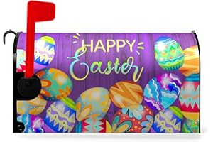 Dacawin Happy Easter Mailbox Cover Painted Easter Eggs Mailbox Wraps Waterproof Purple Wood Background Mailbox Covers Magnetic Post Box Cover Standard Size Garden Yard Outside Farmhouse Home Decor