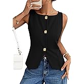 ZESICA Womens Summer Sleeveless Suit Vest 2026 Boat Neck Button Down Formal Vest Tops Casual Trendy Work Blazer Waistcoat