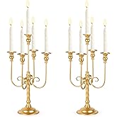 19.7in Gold Candelabra Centerpieces for Tables, 2Pcs Metal Tall Candle Holder for Taper Candles, 5 Arm Candlestick Holder for Wedding Centerpiece Decor Party Event Reception Decoration
