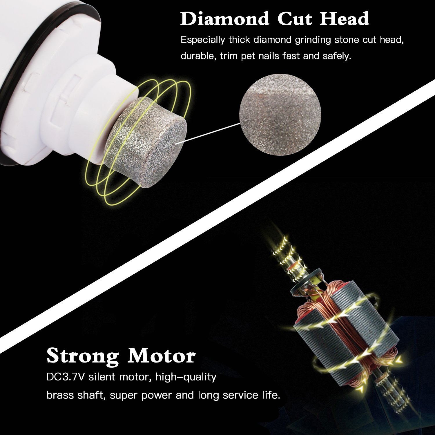 Pecute Lima de Uñas Eléctrica para Mascotas, Amoladora del Clavo Recargable y de Bajo Ruido para Perros y Gatos, Dos Grados Velocidad Variable con Cable USB