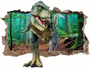 Supzone Dinosaur Wall Stickers - 3D Tyrannosaurus Rex Breaking Through Wall, Removable Decals For Kids Room Decor - View #2