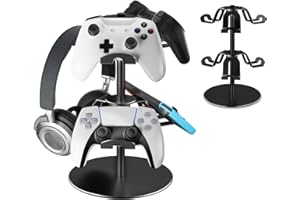 ZHGM Controller Stand 2 Tiers, Universal Gaming Headphone Stand Compatible with Xbox PS5 PS4 Nintendo Switch Pro, Aluminum Headset Holder Organizer Rack, Desktop Gamepads Holder, Black