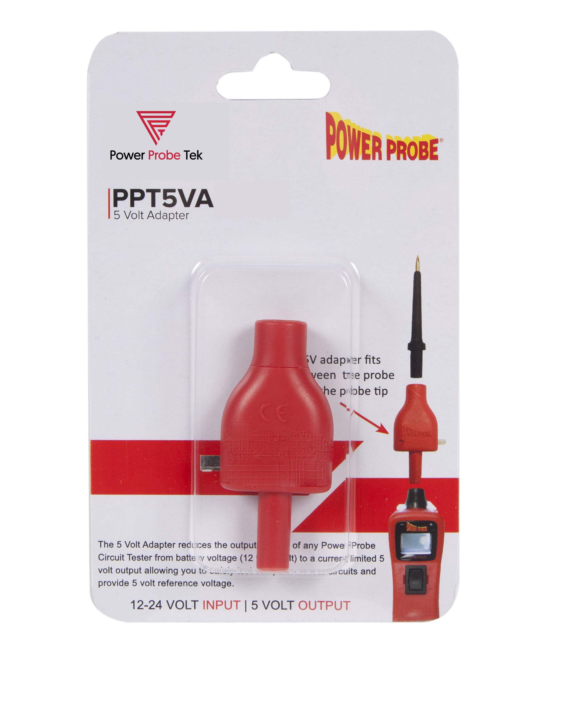 Power Probe PPT5VA 5-Volt Adapter for Power Probe Circuit Testers, Current-Limited 5V Output, Standard 4mm Banana Connector, 12–24V Input for Sensor & ECU Circuit Testing