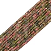 BEADIA Natural Unakite Tube Beads Cylinder 4x13mm 38cm/Strand Stone Beads for Jewelry Making