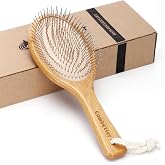 Combetter Bamboo Brush with Metal Bristles, Smoothing &amp; Scalp Massage | Natural Wood Brush with Metal Bristles &ndash; Smooths Hair, Anti-Static &amp; Detangling Brush for Women, Men &amp; Children