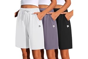 Neer 3 Pack Women's Quick Dry Shorts Women Drawstring High Waisted Bermuda Athletic Shorts with Pockets