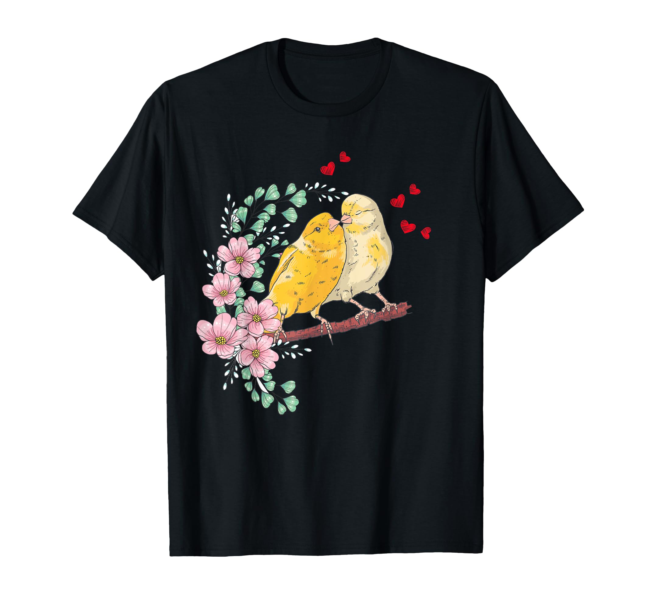 Ladies Canary Bird Design Yellow Canary with Hearts T-Shirt
