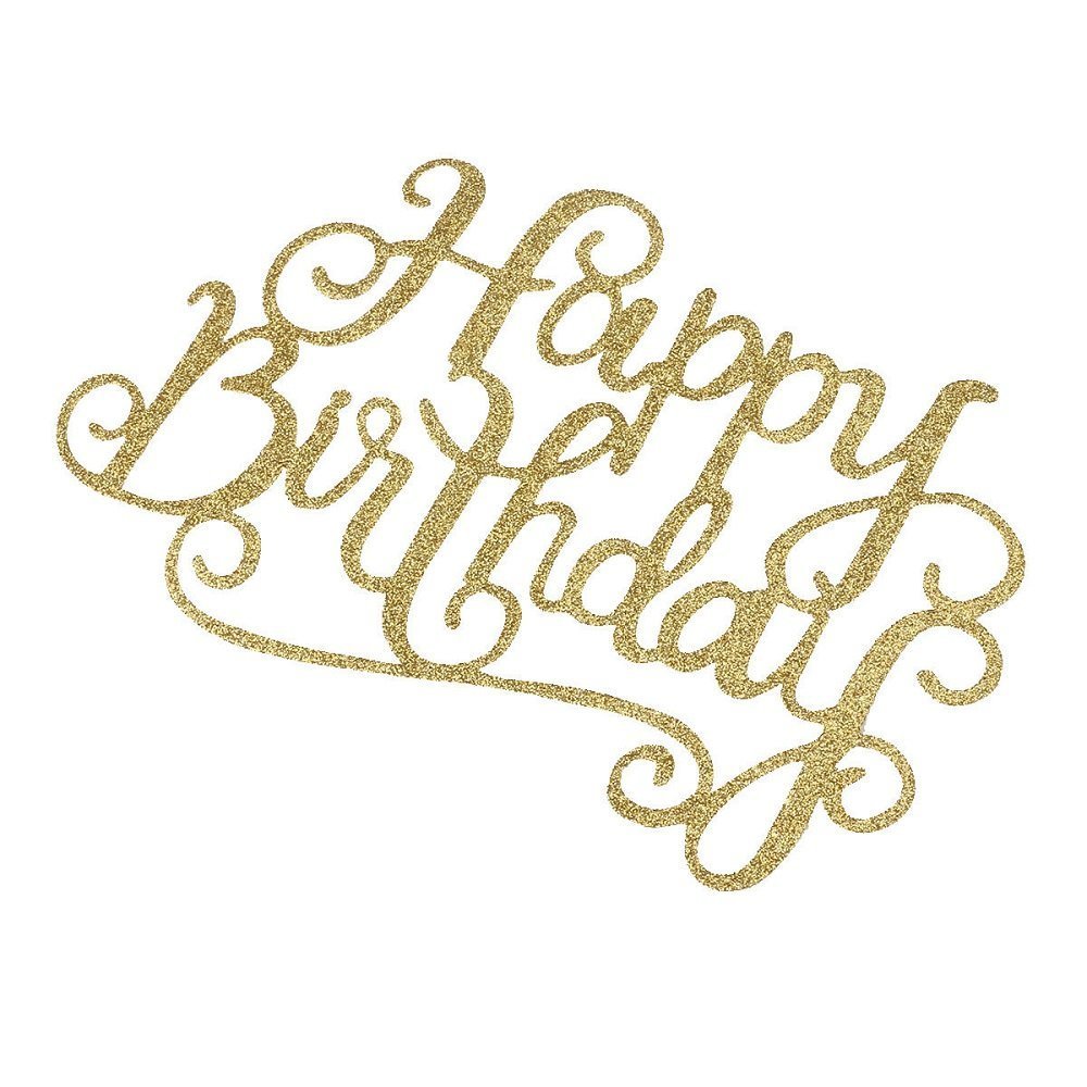 Pack of 10 Happy Birthday Cake Topper Glitter Letters Shining Flags Banner Decorations Tool Party Supplies Ideas, Gold