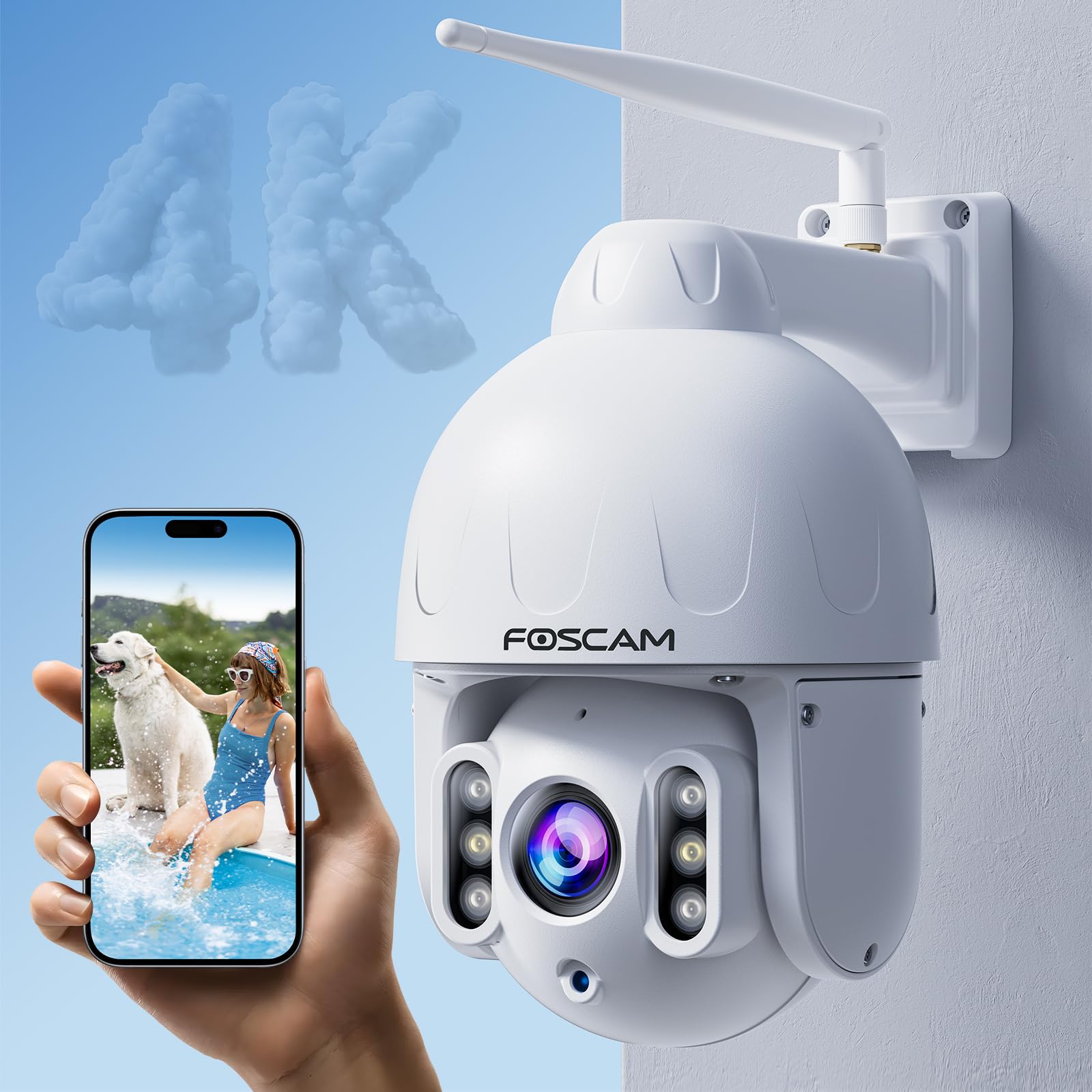 Photo 1 of FOSCAM 4K/8MP Security Cameras Wireless Outdoor, 5GHz&2.4GHz WiFi Surveillance Camera with Auto Tracking, 4X Optical Zoom,AI Human/Vehicle Detection,165FT Color Night Vision,2-Way Audio,360° PT,IP66
