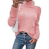 Hongqizo Women Casual Turtleneck Long Sleeve Sweater Cable Knit Pullover Solid Slim Fit Sweater Turtleneck Tops