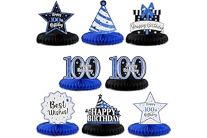 LASKYER Happy 100th Birthday Party Decorations, Glitter Shiny Honeycomb Table Centerpieces 100 Years Old Birthday Party Photoprop Sign. - Blue Glitter