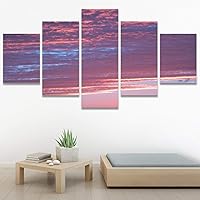 SIGNWIN 5 Panel Canvas Wall Art Coastal Multicolor Photography Relax/Calm Romantics Sunset for Home Decorations Ready to Hang - 60