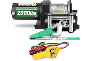Zostera 2000lb Winch for ATV, with Steel Cable,ATV Winch with Wired Manual Remote Control Switch,IP65 Waterproof,with Mounting Plate,with Roller Fairlead&Hook