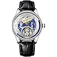 AESOP Tourbillon Mechanical Watches for Men 3D Earth Enamel Dial Hand Wind Analog Wristwatches Stainless Steel Sapphire Waterproof Luminous Dress Business Men Watch with Leather Strap E01