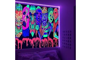 Jhdstore Blacklight Horror Face Tapestry UV Reactive Tapestries Wall Hanging Glow in The Dark Party Backdrop Tapestry for Bed