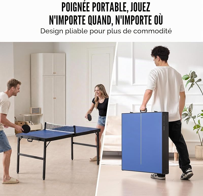 Ping-Pong Portable en MDF avec Filet et Raquettes