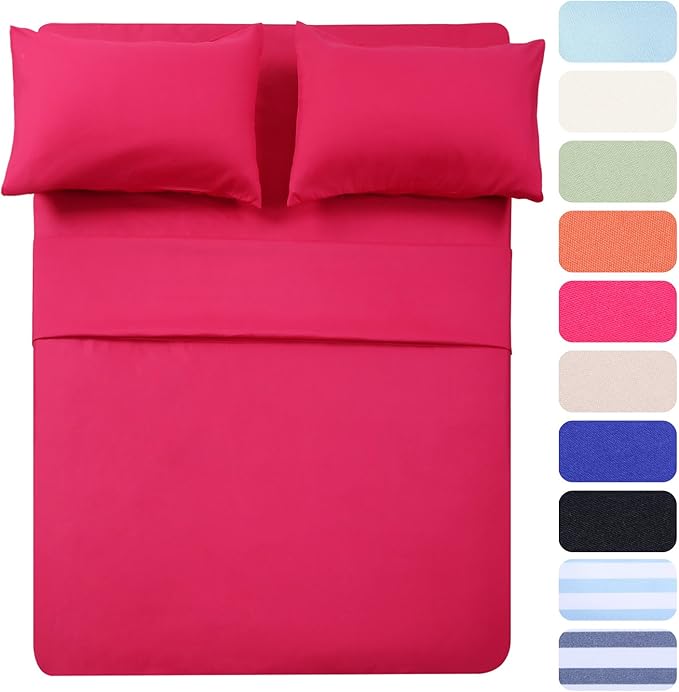 4 Piece Bed Sheet Set (Queen,Hot Pink) 1 Flat Sheet,1 Fitted Sheet and