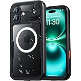 Red2Fire Magnetic for iPhone 16 Case Waterproof, [Built-in Screen Protector][Compatible with MagSafe] [Full Body Shockproof] [Dustproof] Heavy Duty Rugged Phone Cover 6.1" Black
