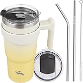 Konokyo 20 oz Tumbler with Handle and 2 Straw 2 Lid, Insulated Water Bottle Stainless Steel Vacuum Cup Reusable Travel Mug,Lemon