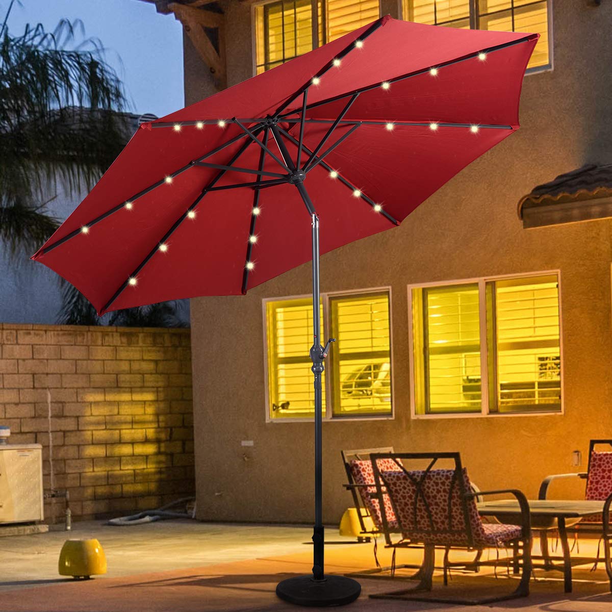 Giantex 10ft Solar Patio Umbrella Sunbrella With Lights 8 Ribs Market Steel Tilt W Crank For Garden Deck Backyard Pool Indoor Outdoor Use Garden Outdoor Cjp Org In