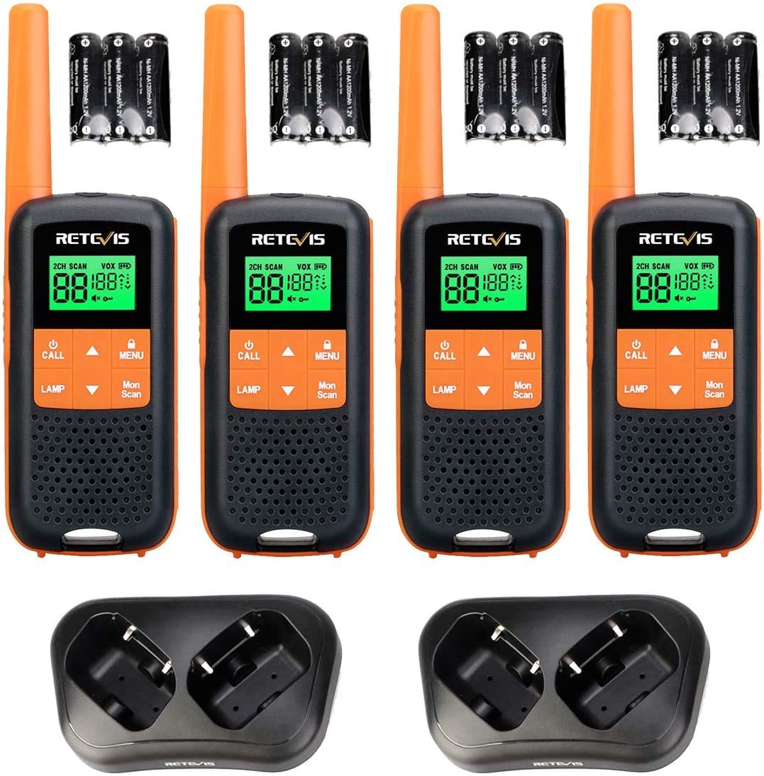 Retevis RT649 Walkie Talkies, Rechargeable Two Way Radio 4 Pack, IP65 Waterproof PMR446 License-Free 16 Channels, Rechargeable Battery, VOX CTCSS/DCS, LED Flashlight for Family Activities