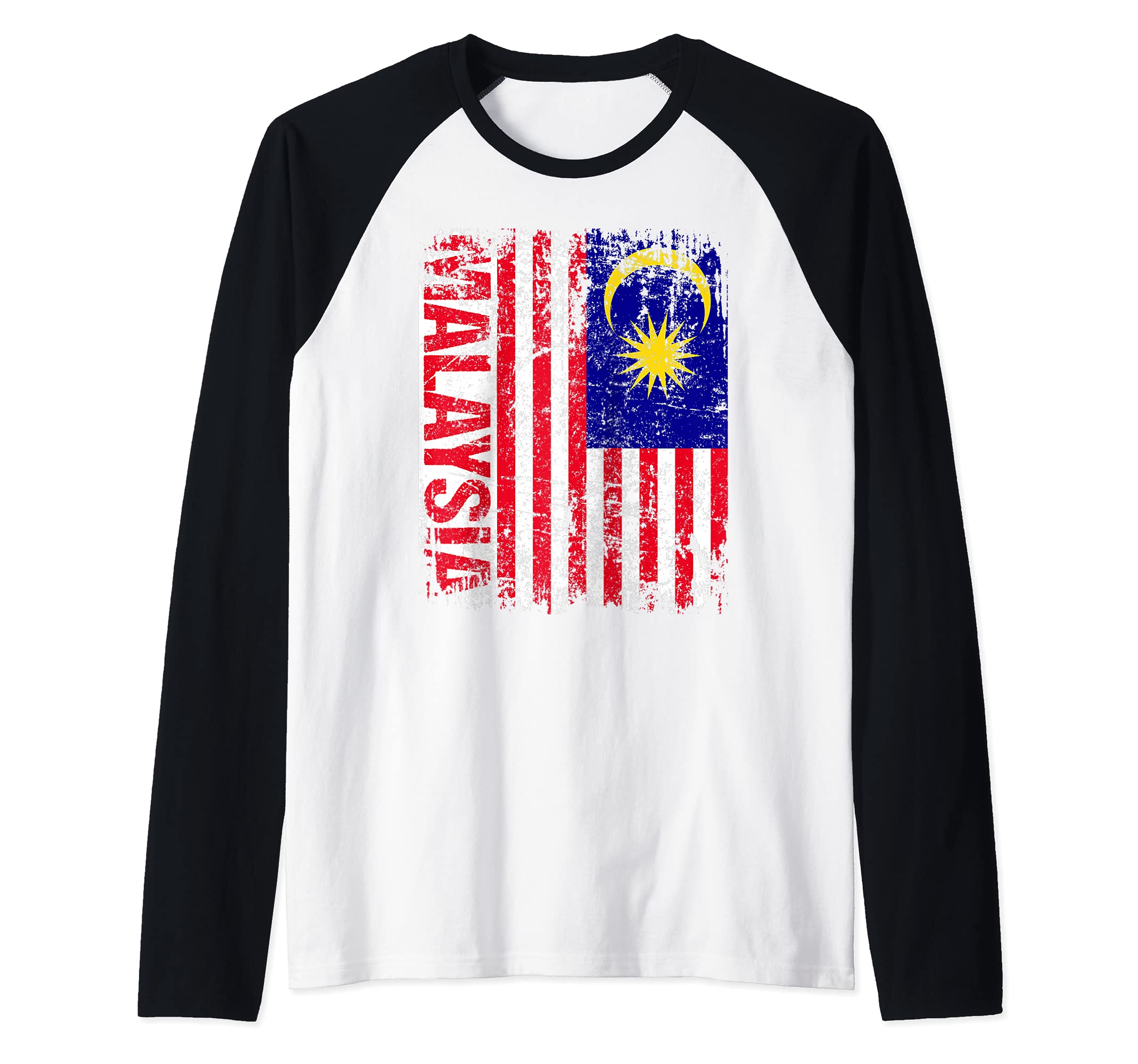 MALAYSIA Flag Vintage Distressed MALAYSIA Raglan Baseball Tee