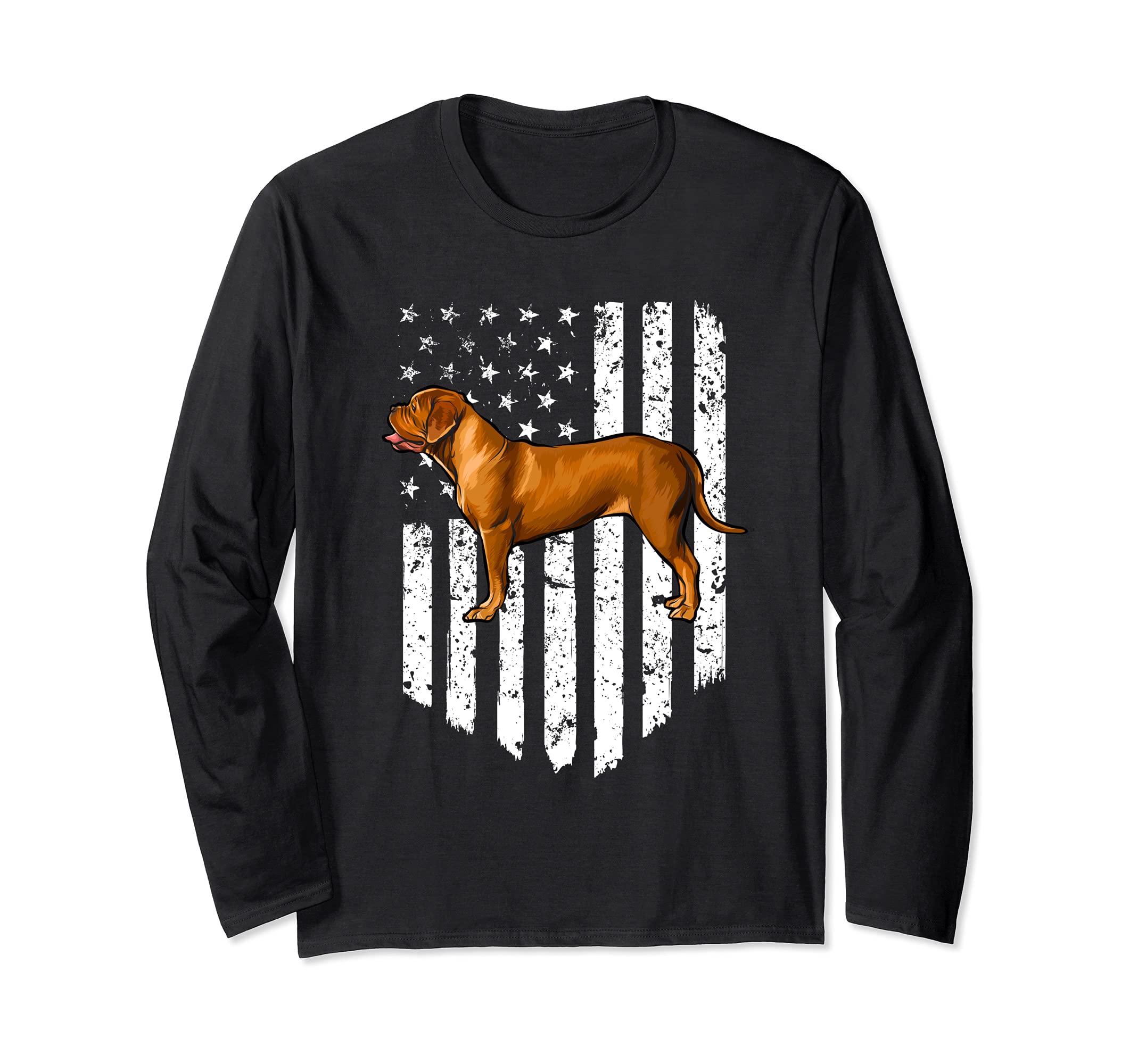 Black White American Flag Dogues de Bordeaux 4th Of July USA Long Sleeve T-Shirt