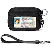Keychain Wallet for Women Mini Zip Card Holder with ID Window Coin Purse Detachable Wristlet Small Wallets Black Leopard