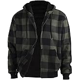 Gary Com Men's Flannel Plaid Jacket for Winter,Heavyweight Sherpa Lined Hoodie Zip Up Coat with Pockets