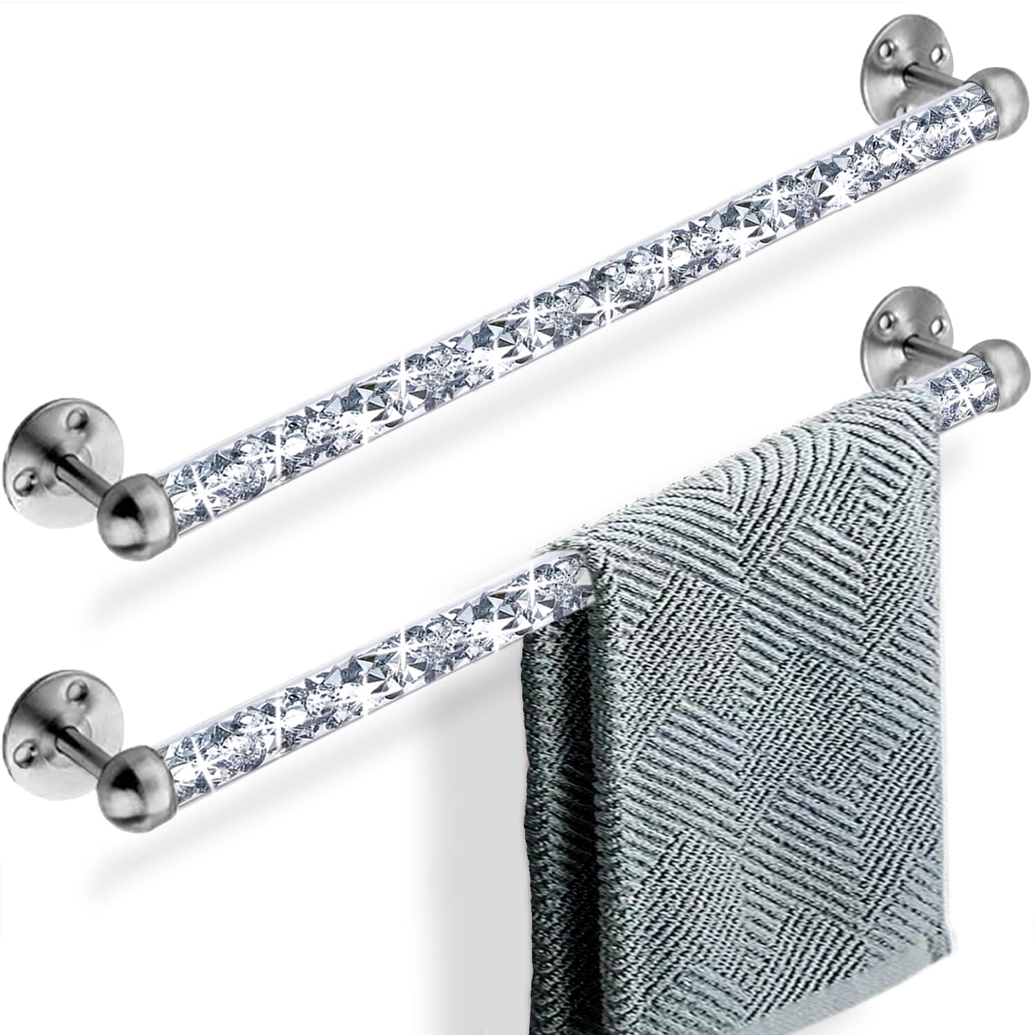 Photo 1 of Meetart Crushed Diamond Glass Towel Bar for Bathroom,Set of 2 Towel Rods Wall-Mounted?,Towel Racks for Bath Towels,Hand Towels(15.5”)
