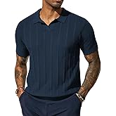 PJ PAUL JONES Mens Polo Shirts Regular Fit Textured V-Neck Knit Golf Polos