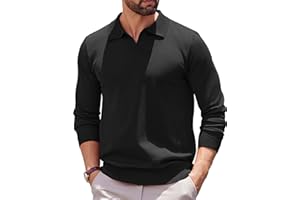 COOFANDY Long Sleeve Polo Shirts for Men Knit Polo Sweater Lightweight Ribbed Pullover Sweater