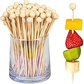 100Pcs Fancy Toothpicks for Appetizers,4.7Inch Wooden Ball Cocktail Picks For Drinks,Bamboo Appetizer Skewers for Charcuterie Boards Accessories,Martini, Sandwich,Desserts,Fruit