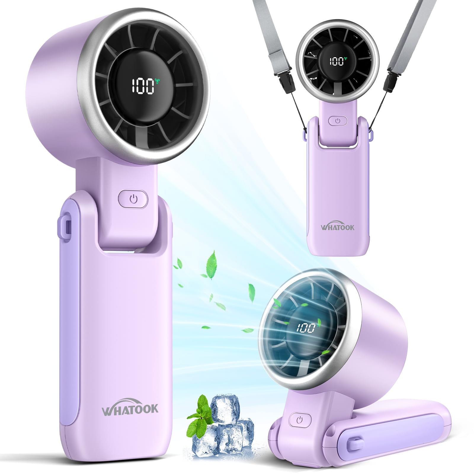 Portable Fan Handheld Mini Fan: Travel Fans with Air Turbo Tech, 4000mAh Battery with LED Display, 5 Gear Wind, 3 in 1 Foldable Small Hand Fans for Makeup, Outdoor, Working, Shopping (Purple)
