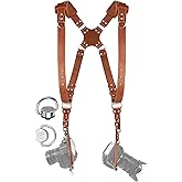C Coiro Camera Harness for 2 Cameras Dual Shoulder Leather Camera Strap for DSLR/SLR, Camera Straps for Photographers