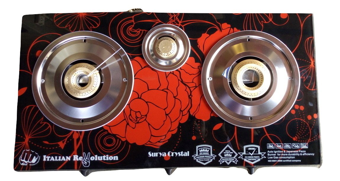 Buy Poweronic Ilu Surya Crystal Glass 3 Burner Red Flower