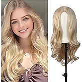 Luxclipse Blonde Wavy Wigs for Women Long Heat Resistant Human Hair Middle Part Natural Looking Fiber Wigs for Cosplay Halloween Daily Party Use (Blonde,26 Inch)