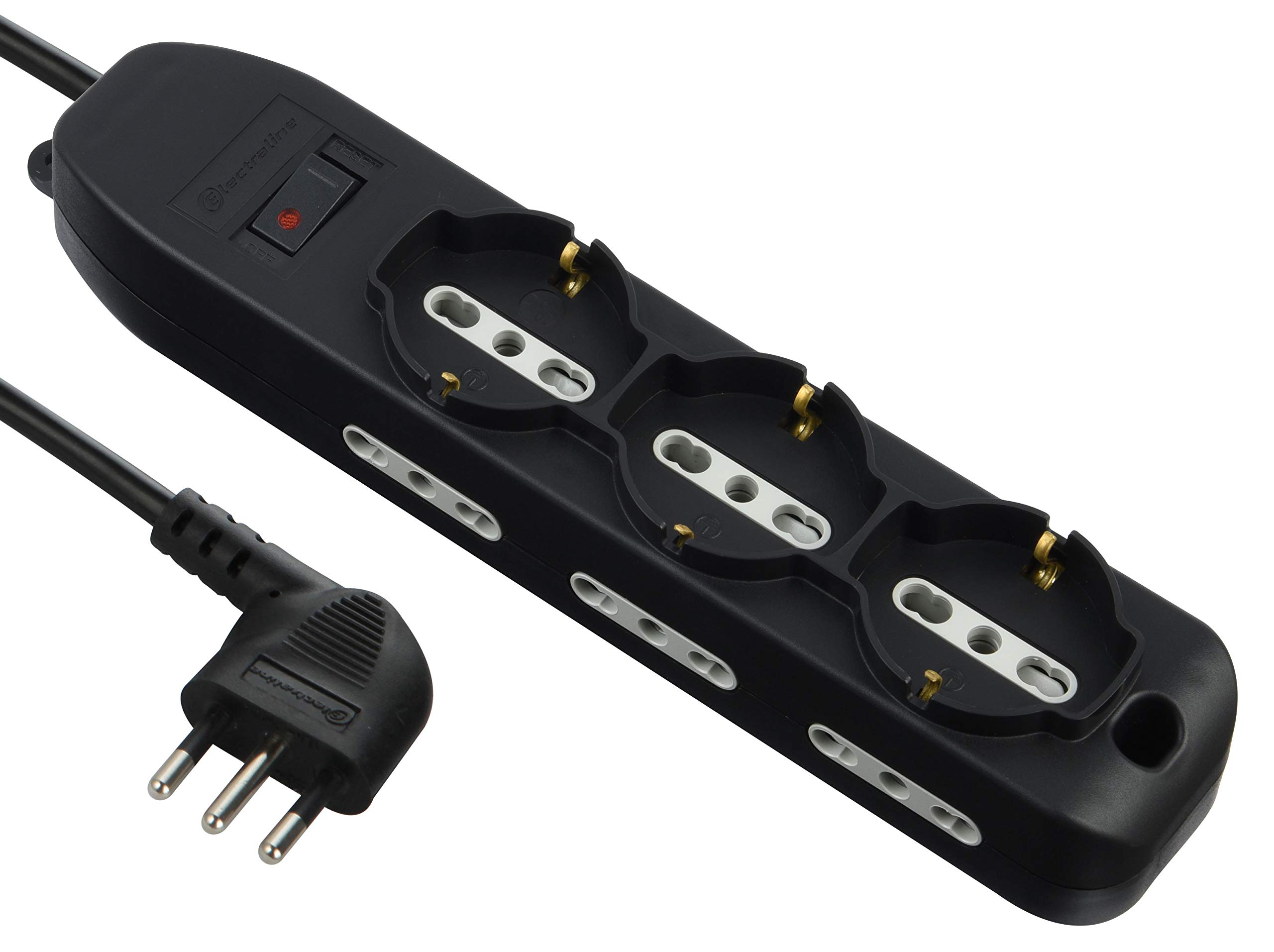 Electraline Mehrfachsteckdose, Kabel 2 m, Stecker klein 10 A, schwarz, 61996