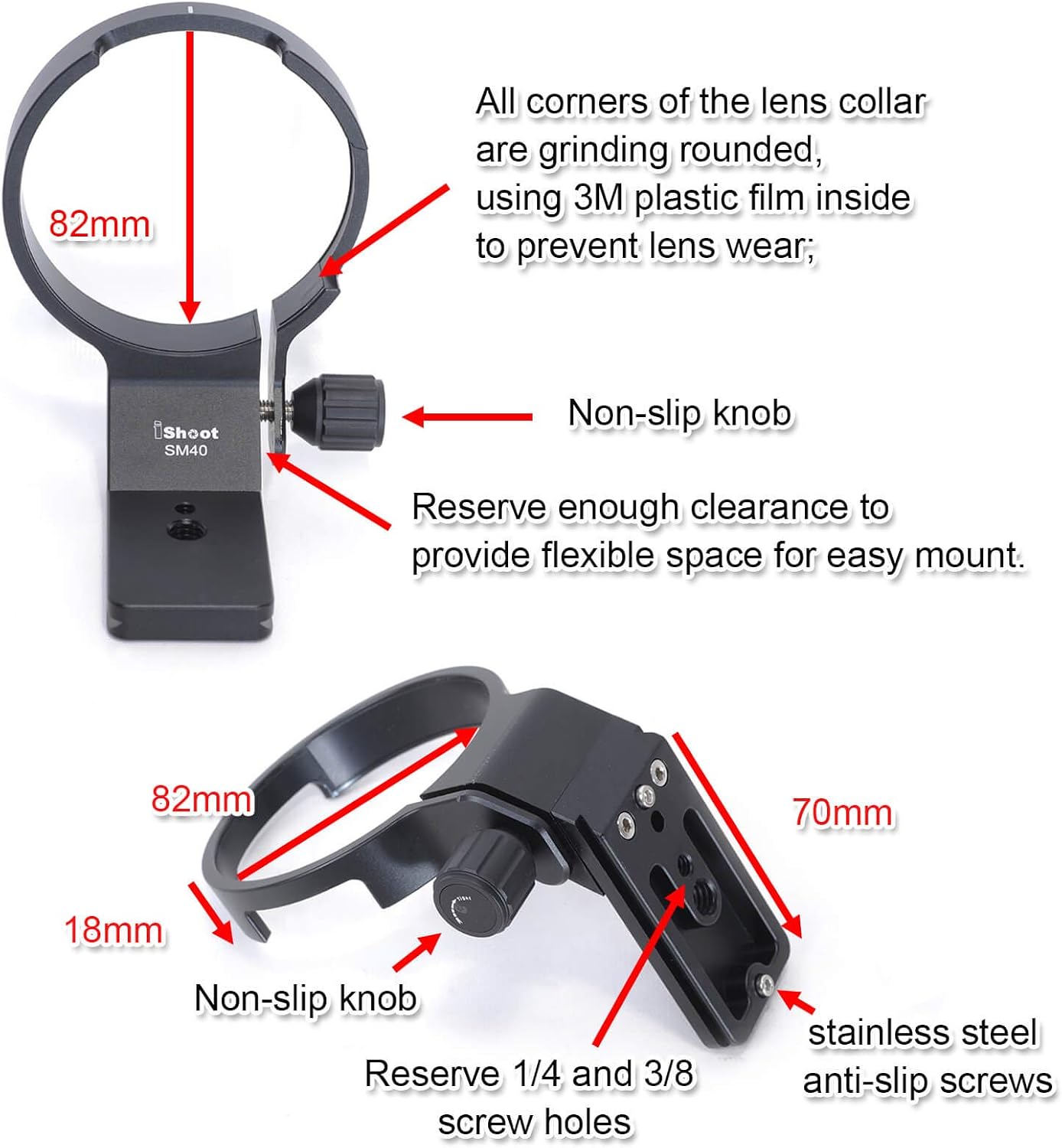 iShoot Lens Collar Support Bracket Holder for Sigma 40mm f/1.4 DG HSM Art, CNC Machined Aluminum - Image 4