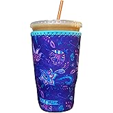 Koverz Iced Coffee Sleeve, Insulated Neoprene Cup Sleeve, Fits a 32 Oz. Coffee Cup, Washable and Reusable, Iced Coffee Accessories, Large Violet Whimsy