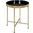 Kate and Laurel Celia Metal Foldable Round Accent Table, 18.25" x 18.25" x 22", Black Surface and Gold Frame, Modern Minimalist Design and Detachable Magnetic Tabletop