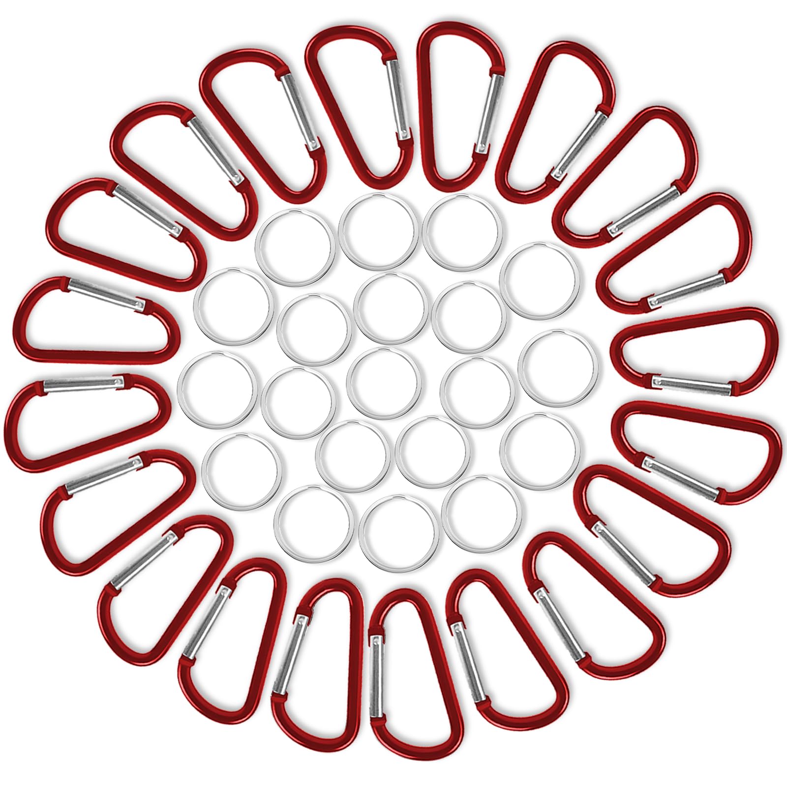 Photo 1 of 20 pcs Carabiner Clip Keychain 1.8" Aluminum D-Ring Spring Keychains Hooks Small Keychain Carabiners Clip Set for Camping Mini Lock Hooks Snap Link Durable Improved Design Carabineer (Red)