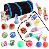 Wefine 22 Pcs Cat Toys Indoor Kitten Interactive Tunnel Feather Wand Ball Set