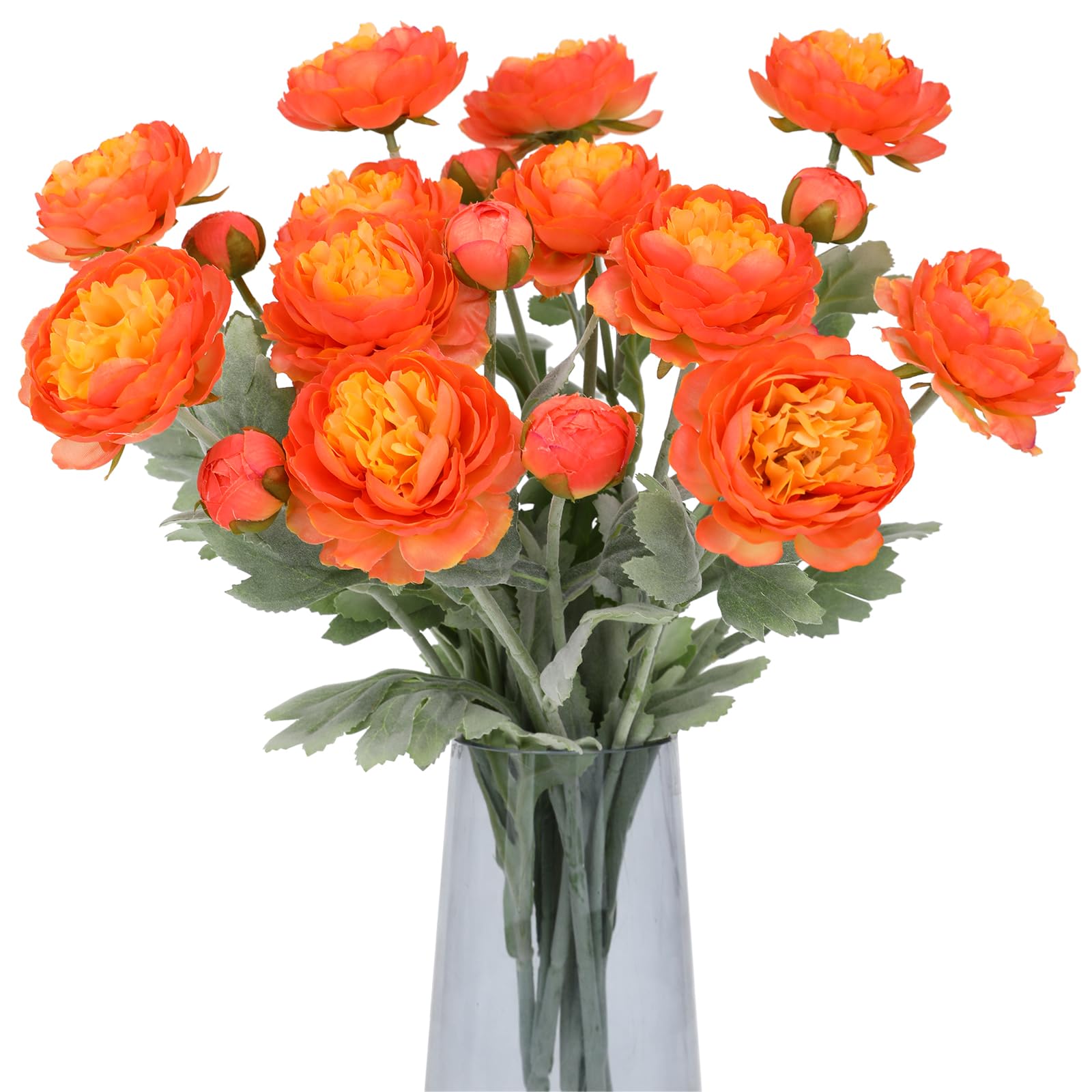 Hawesome 6pcs Peonies Artificial Flowers 18Heads Artificial Autumn Flowers Silk Flowers Fake Peonies Ranunculus Bouquets with Stems for Table Centerpiece Wedding Home Orange Autumn Decoration