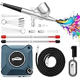 Oasser Airbrush Kit with Air Compressor, Dual Action 10.5 L/min 40 PSI Airbrush Set Gun, Air Brush for Nails, Makeup, Model, DIY