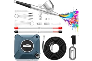 Oasser Airbrush Kit with Air Compressor, Dual Action 40 PSI 10.5 L/min Airbrush Set Gun, Air Brush for Nails, Makeup, Model, DIY