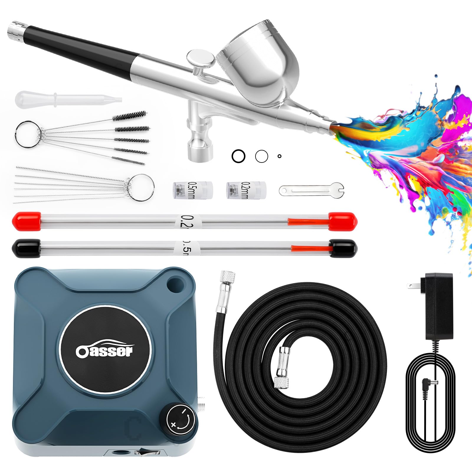 Photo 1 of Oasser Airbrush Kit with Air Compressor, Dual Action 40 PSI 10.5 L/min Airbrush Set Gun, Air Brush for Nails, Makeup, Model, DIY