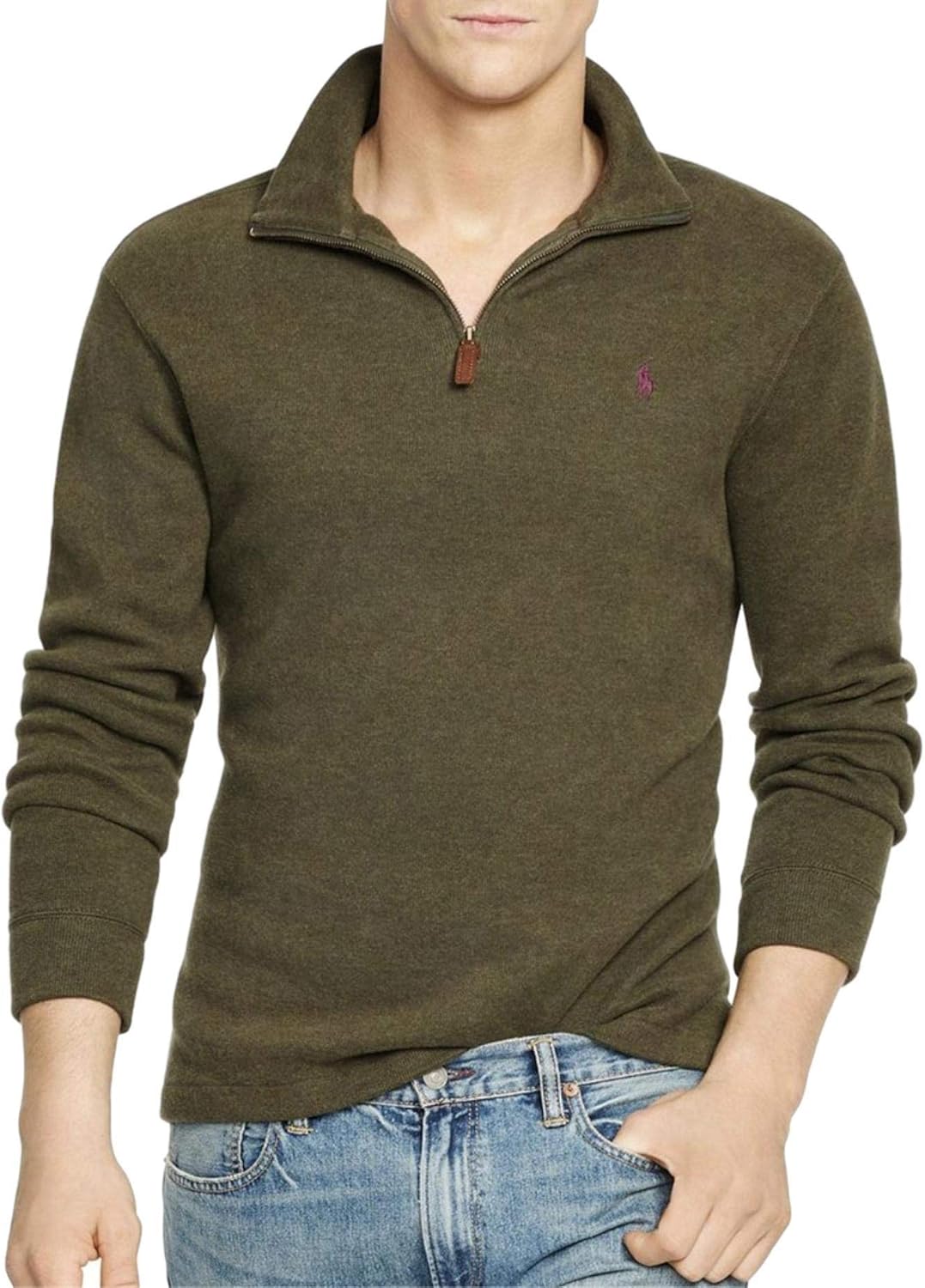 Polo Ralph Lauren Mens Half Zip French Rib Cotton Sweater (S, AlpineGreenHtr) at Amazon Menâs 