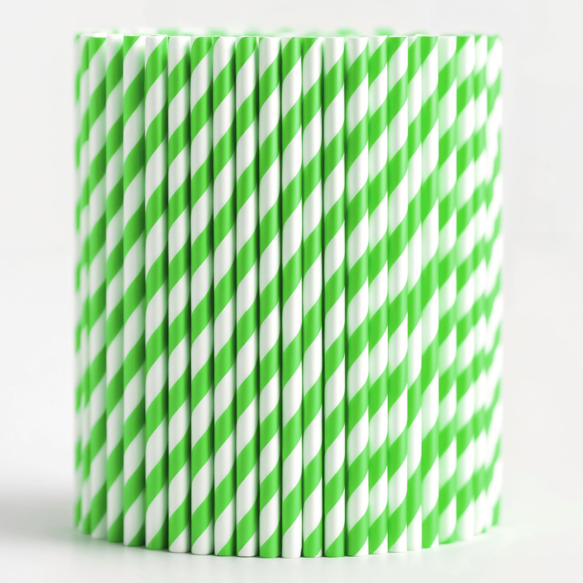Trimming Shop Striped Paper Drinking Straws – 100% Compostable, Sturdy & Non-Soggy – Food-Safe Ink, Eco-Consious, Multi-Layered, Green & White, 250 Pack