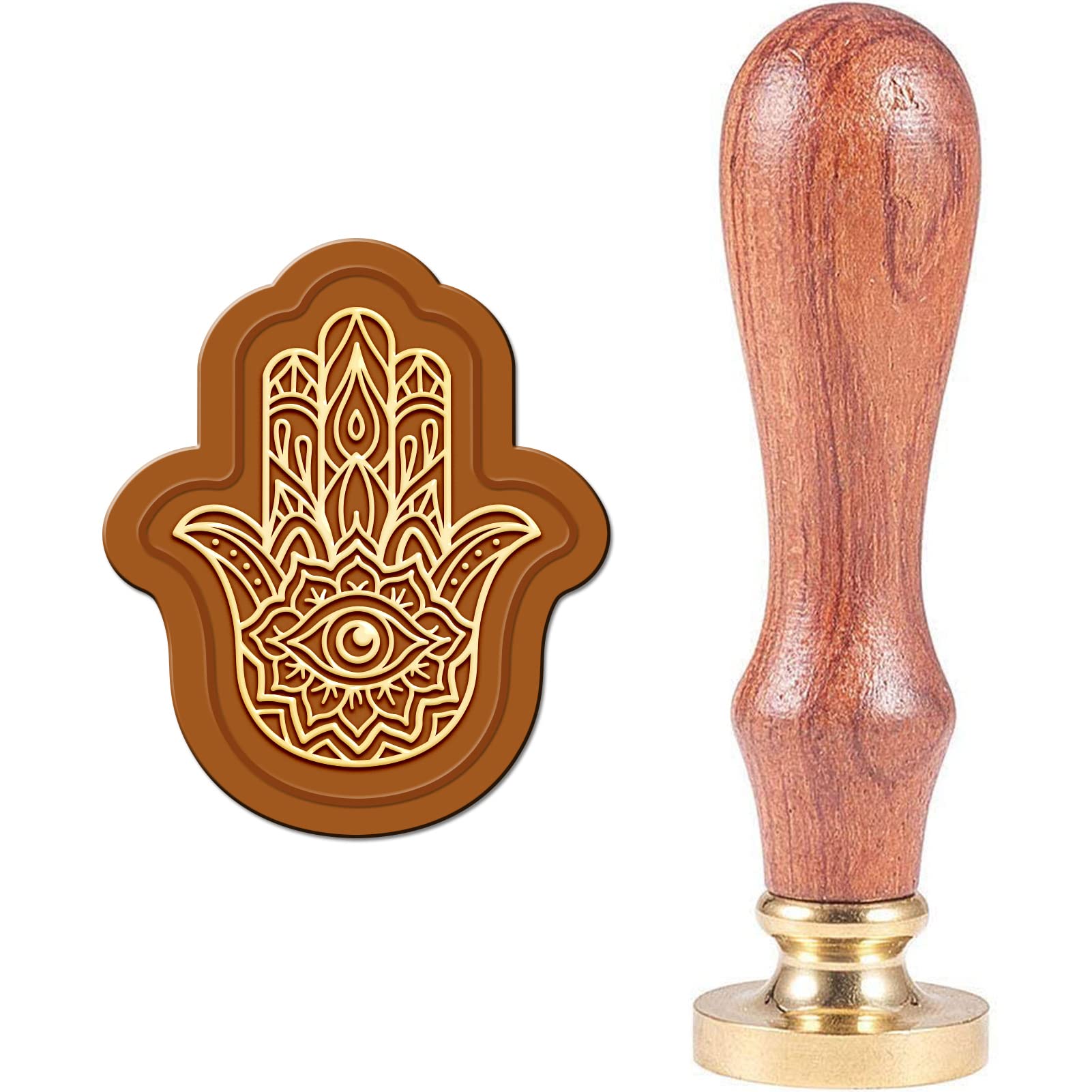 CRASPIRE Wax Seal Stamp Hamsa Hand Shape Lotus Sealing Wax Stamp Head with Universal Wood Handle for Invitations Cards Bottle Gift Business Thanks Scrapbooking Decor